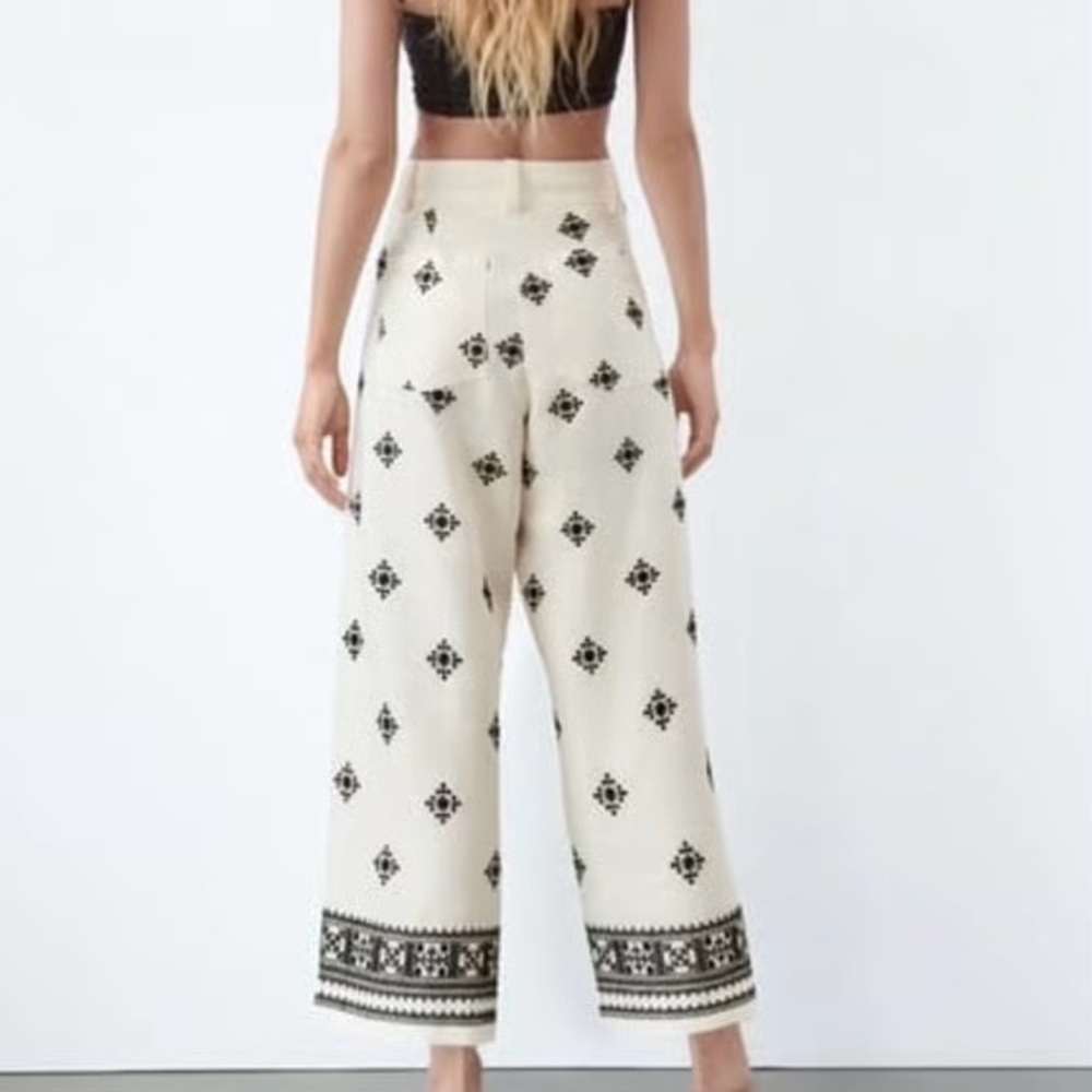 Zara Linen Blend White and Black Wide Leg Pants Size Xl New with tags $70 Retail - Picture 3 of 7